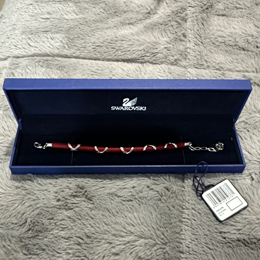 Swarovski Red Cord Bracelet with Silver Crystal Swirls